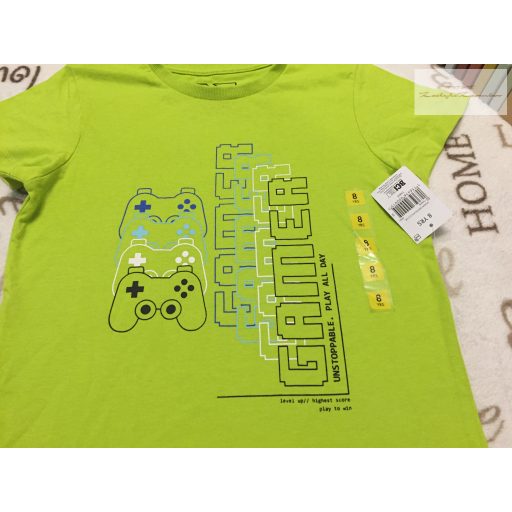 Matalan 8 év 128 cm zöld, konzol mintás Gamer feliratos vékony pamut fiú felső új,címkés