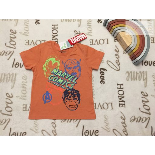 Marvel 18-24 hó 86-92 cm narancssárga,  Superhősök mintás pamut fiú felső új, címkés