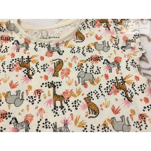 Primark 9-12 hó 74-80  cm elefánt-zsiráf-zebra mintás vékony pamut lány felső -újszerű, hibátlan
