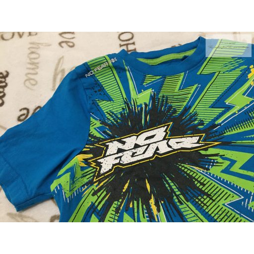 No Fear 7-8 év 122-128 cm kék-zöld mintás pamut fiú felső - újszerű,hibátlan
