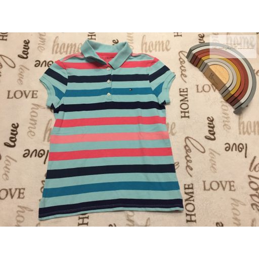 Tommy Hilfiger L 10 - 12 év 146-152 cm  színes csíkos - galléros pamut  felső - újszerű,hibátlan