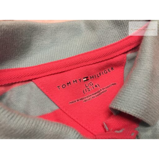 Tommy Hilfiger L 10 - 12 év 146-152 cm  színes csíkos - galléros pamut  felső - újszerű,hibátlan