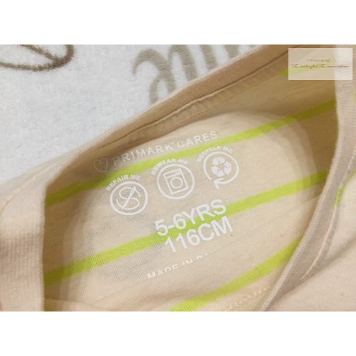 Primark 5-6 év 116 cm  bézs, halvány zöld csíkos pamut fiú felső - újszerű,hibátlan