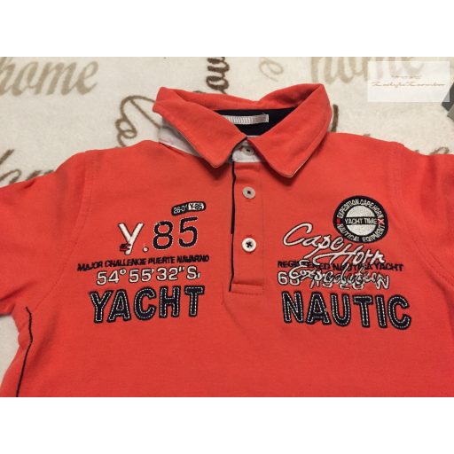 Yachting Time 3-4 év 98-104 cm narancsárga feliratos - galléros pamut fiú felső - újszerű,hibátlan