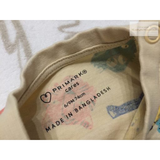 Primark 6-9 hó 74 cm bézs, színes állat fej mintás vékony pamut fiú felső- újszerű,hibátlan