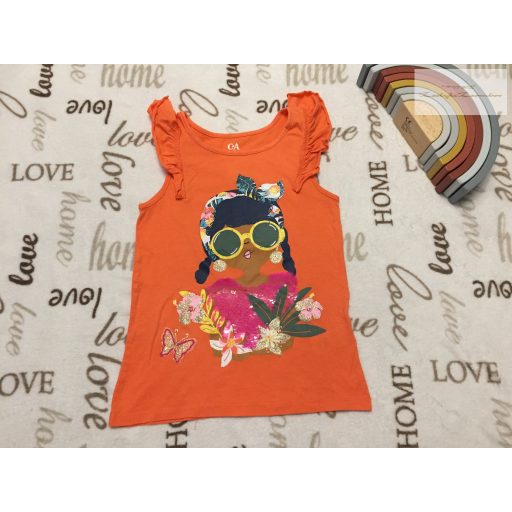 C§A 9 év 134 cm ujján fodros, kislány mintás pamut lány felső - újszerű, hibátlan