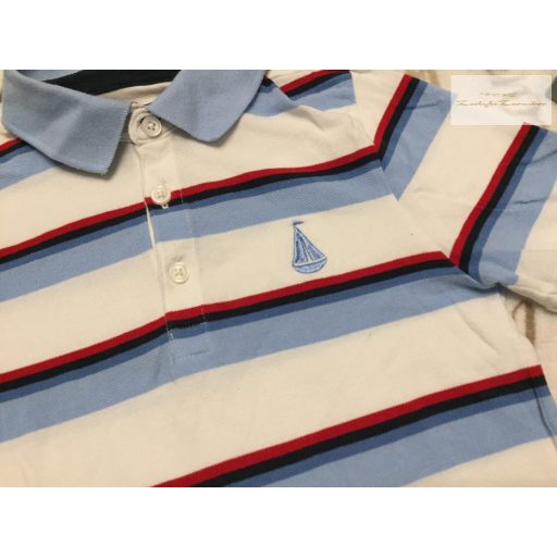 C§A 9 év 134 cm kék - piros csíkos, galléros pamut fiú felső újszerű,hibátlan