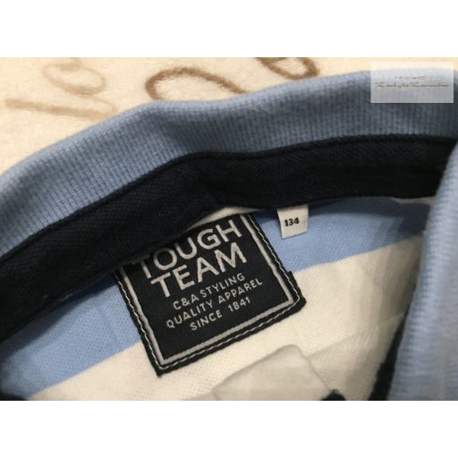 C§A 9 év 134 cm kék - piros csíkos, galléros pamut fiú felső újszerű,hibátlan