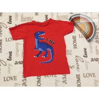   Primark 6-7 év 116-122 cm piros, kék T - Rex mintás pamut fiú felső-újszerű,hibátlan