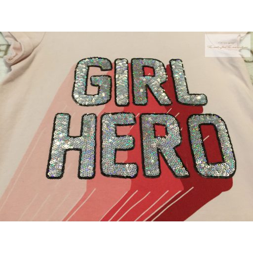 Bluezoo 8-9 év 134 cm flitteres Girl Hero feliratos pamut lány felső-újszerű,hibátlan