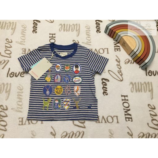 Monsoon 12-18 hó 80-86 cm kék csíkos - mintás pamut fiú felső- új, címkés