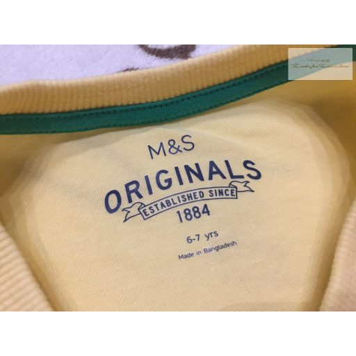 M§S 6-7 év 122 cm sárga, színes dinó mintás pamut fiú felső új, szettet bontottam