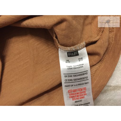 F§F 6-7  év 116-122 cm barna, pálmafa mintás pamut fiú felső- újszerű, hibátlan