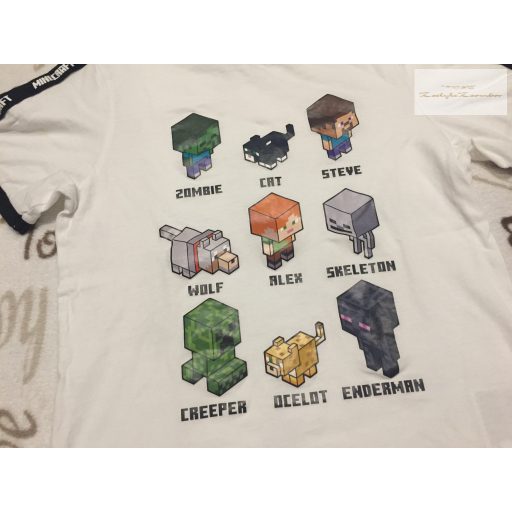 Minecraft 9-10 év 134 - 140 cm fehér, minecraft figurás pamut fiú felső - újszerű,hibátlan