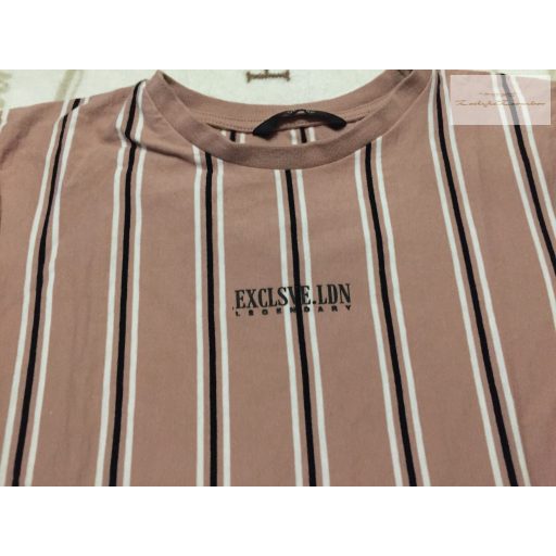 George 10-11 év 140-146 cm tejeskávé alapon csíkos -feliratos pamut fiú felső újszerű,hibátlan