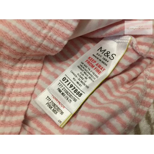 M§S 18-24 hó 86-92 cm rózsaszín csíkos, meggy/ cseresznye mintás  pamut lány felső- újszerű, hibátlan