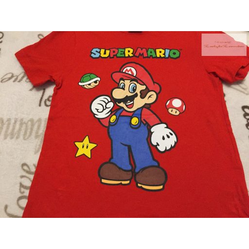 Super Mario 7-8 év 122-128 cm piros, színes Super Mario mintás pamut fiú felső - újszerű,hibátlan