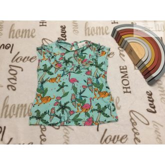   Zara 9-12 hó 80 cm kék, fodros, róka-bagoly mintás pamut lány  felső - újszerű,hibátlan