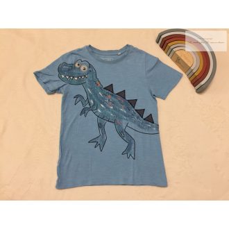   C§A 7-8 év 128 cm kék, dinó mintás pamut fiú felső - újszerű,hibátlan