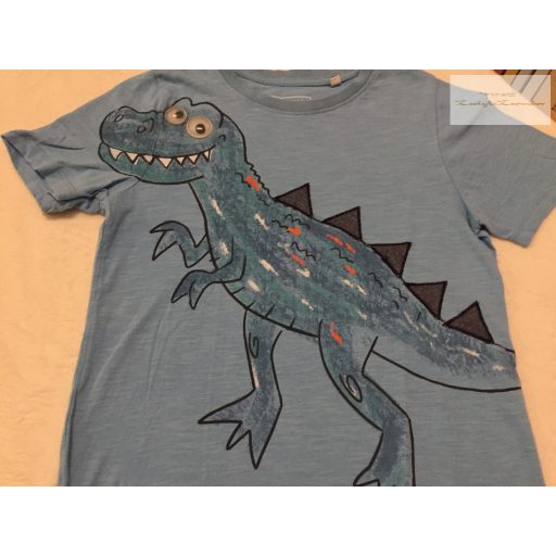 C§A 7-8 év 128 cm kék, dinó mintás pamut fiú felső - újszerű,hibátlan