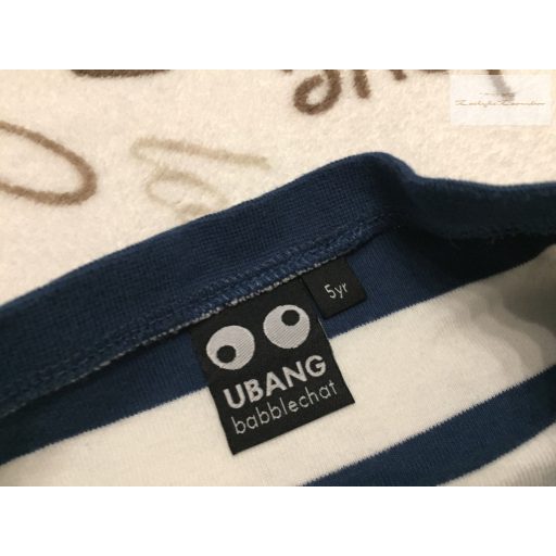 Ubang 5 év 110 cm kék - fehér csíkos, traktor mintás puha pamut fiú felső - újszerű,hibátlan