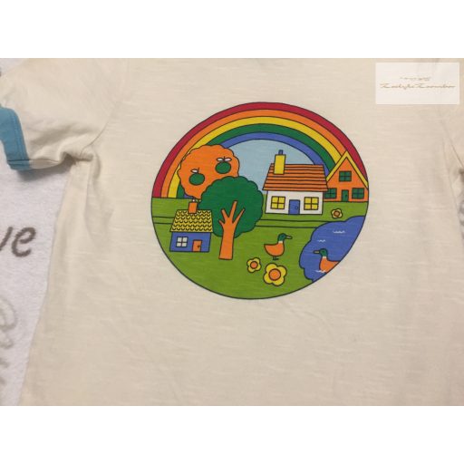 Little Bird (Next) 7-8 év 122-128 cm bézs, színes ház-fa-kacsa- farm mintás  pamut fiú felső - újszerű,hibátlan