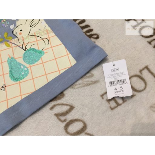 Nutmeg 4-5 év 110 cm  világoskék, nyuszi - virág mintás  pamut lány felső - új, címkés