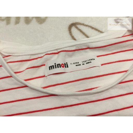 Minoti 7-8 év 122-128 cm piros csíkos, ujján fodros pamut lány felső - újszerű,hibátlan