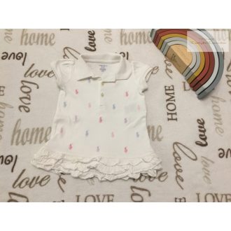   Ralph Lauren 6 hó 68 cm fehér, fodros, színes RL jel mintás pamut lány felső/ tunika - újszerű, hibátlan