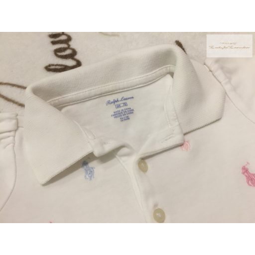Ralph Lauren 6 hó 68 cm fehér, fodros, színes RL jel mintás pamut lány felső/ tunika - újszerű, hibátlan