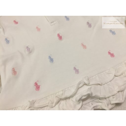 Ralph Lauren 6 hó 68 cm fehér, fodros, színes RL jel mintás pamut lány felső/ tunika - újszerű, hibátlan