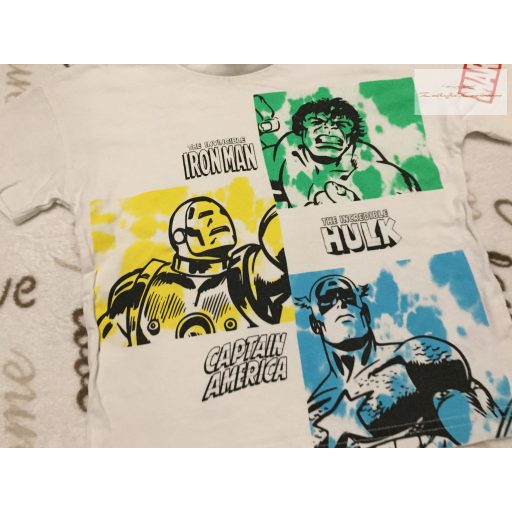 Marvel 3 év 98 cm fehér, superhősök mintás pamut fiú felső - újszerű,hibátlan