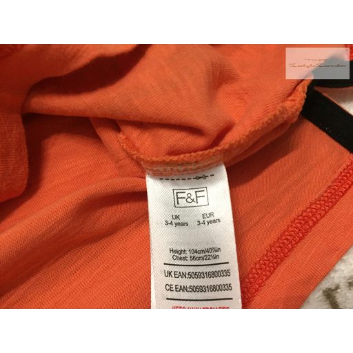 F§F 3-4 év 98-104  cm narancssárga, dinó és 3 D labda mintás  pamut fiú felső  - újszerű, hibátlan
