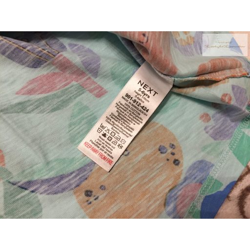Next 5-6 év 116 cm kék, színes virág és gyümölcs mintás pamut lány felső - új, címkés