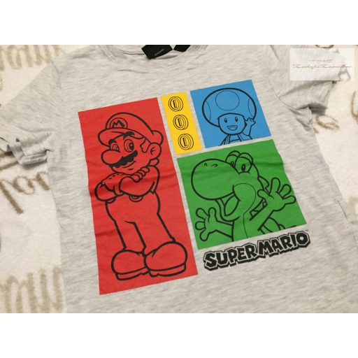 Super Mario 2-3 év 92-98 cm szürke, Super Mario mintás pamut fiú felső - újszerű,hibátlan