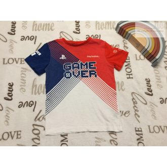   Next 5 év 110 cm piros - fehér Game Over feliratos pamut fiú felső - újszerű,hibátlan