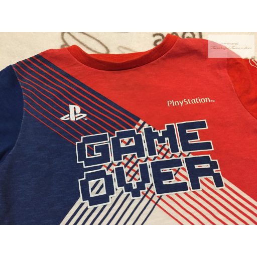 Next 5 év 110 cm piros - fehér Game Over feliratos pamut fiú felső - újszerű,hibátlan
