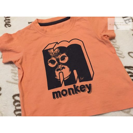 M§S 12-18 hó 83 cm narancssárga, majom mintás pamut fiú felső - újszerű, hibátlan