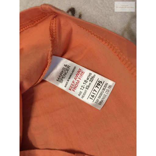 M§S 12-18 hó 83 cm narancssárga, majom mintás pamut fiú felső - újszerű, hibátlan