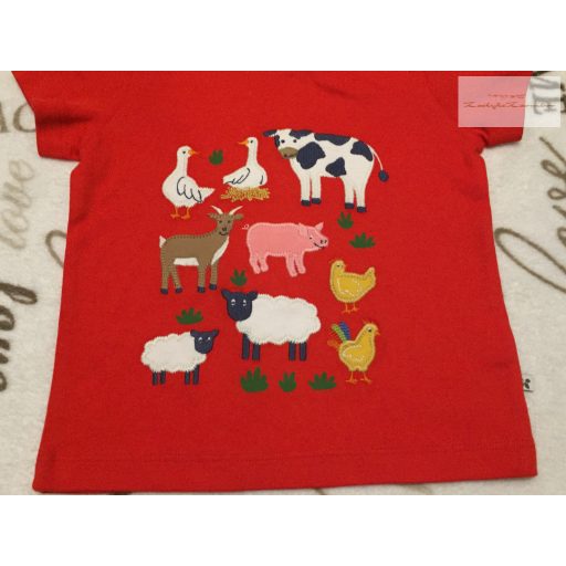 Frugi 1-2 év 80-92 cm piros, farm állatai mintás pamut fiú felső - új, csak lecímkézve