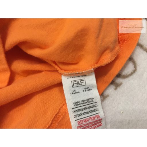 F§F 7-8 év 128 cm narancssárga, kontroller mintás pamut fiú felső - újszerű,hibátlan