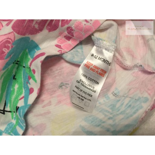 Matalan 9 -12 hó 74 -80 cm fodros, flamingó-virágmintás vékony pamut lány felső- újszerű,hibátlan