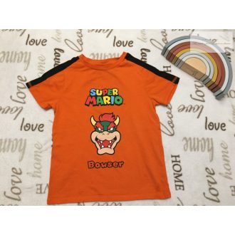   George 8-9 év 128 -134 -cm narancssárga, Super Mario feliratos pamut fiú felső- újszerű,hibátlan