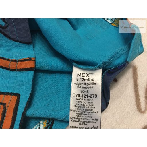 Next 9 - 12 hó 74-80 cm kék, markoló mintás pamut fiú felső újszerű,hibátlan