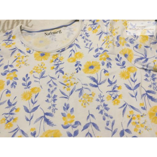 Nutmeg 12-13 év 152-158 cm kék - sárga virágmintás pamut lány felső - újszerű,hibátlan