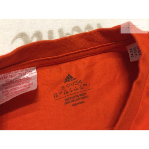 Adidas 8-9 év 134 cm narancssárga-piros mintás pamut lány felső - új, csak átmosva-átnőtte