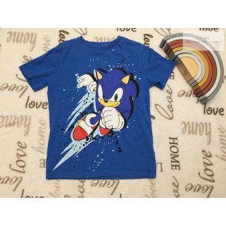   Next 7 év 122 cm kék,Sonic mintás pamut fiú felső  - újszerű, hibátlan