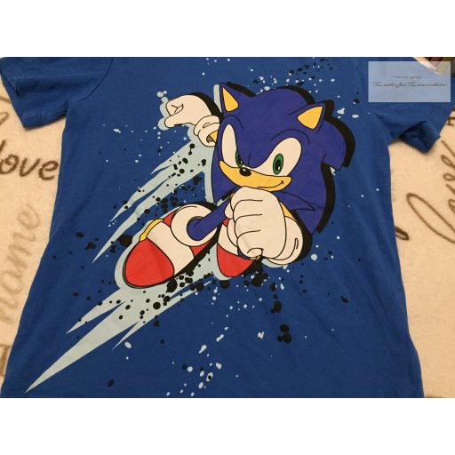 Next 7 év 122 cm kék,Sonic mintás pamut fiú felső  - újszerű, hibátlan