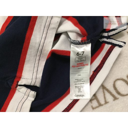 George 6-7  év 116-122 cm színes csíkos galléros pamut fiú felső - újszerű,hibátlan