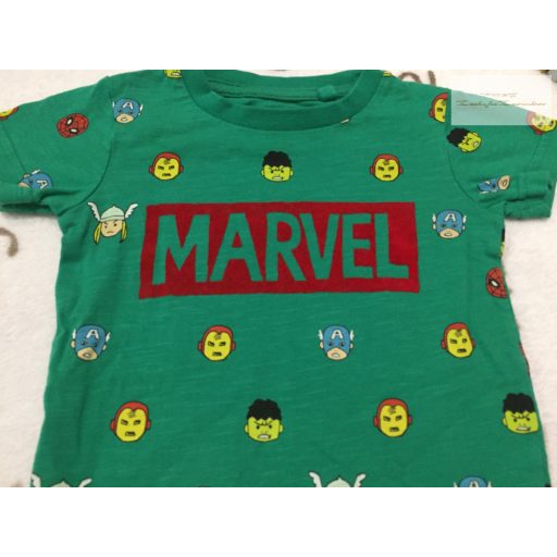 Next 3-6 hó  68 cm  zöld, lego fej mintás Marvel feliratos pamut fiú felső -újszerű, hibátlan